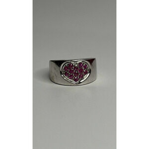 925 Sterling Silver Pink Topaz Heart Ring Size 7